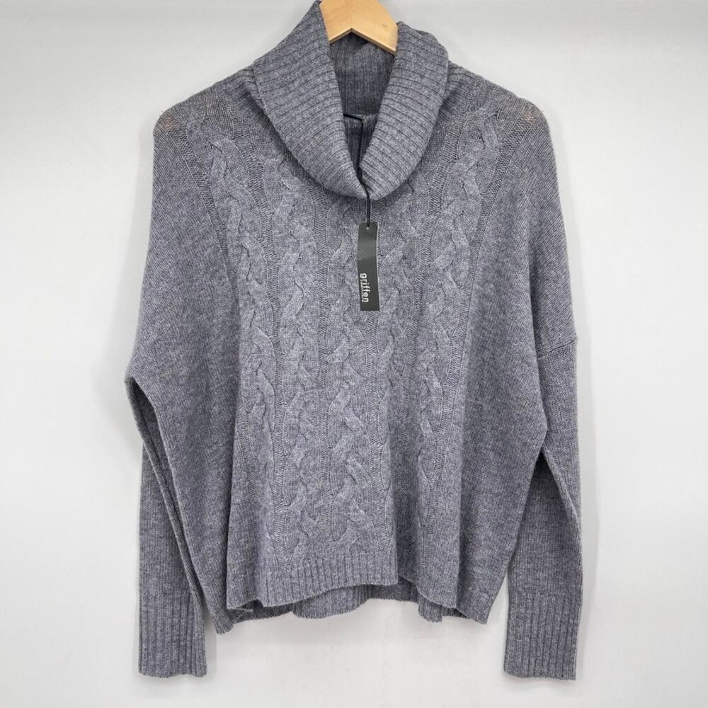 Griffen Cashmere Turtle Neck Wool Cashmere Blend Cableknit Sweater Women's L NWT